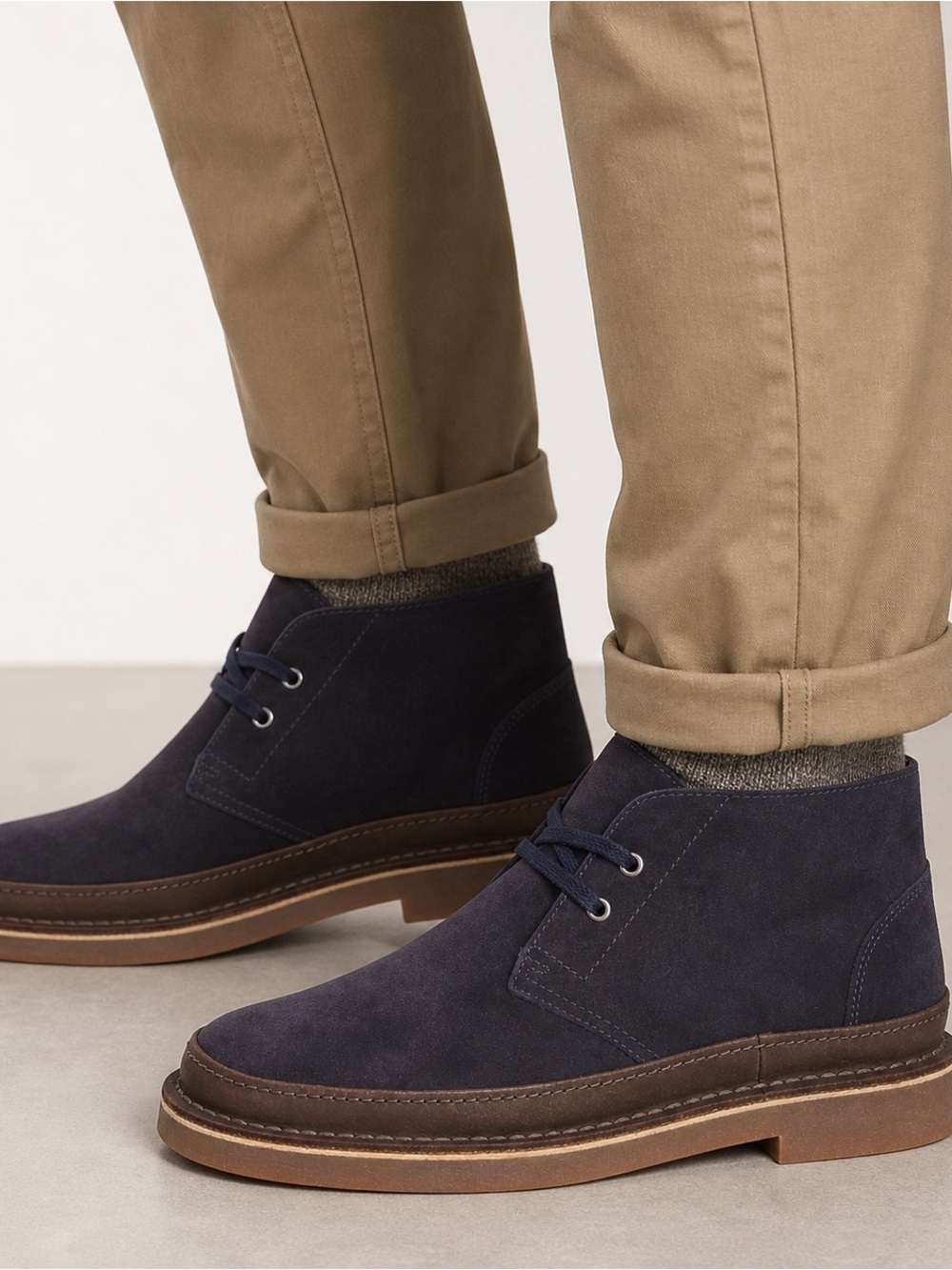 Clarks Originals Desert Boots Men 8 Navy Blue Suede Chukka Crepe Sole